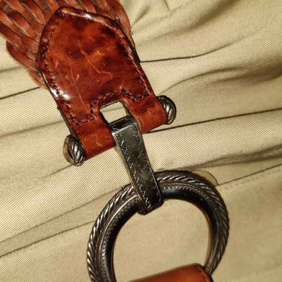 Vintage 90s Braided Leather Belt Large Buckle Western 2" width - Picture 3 of 11